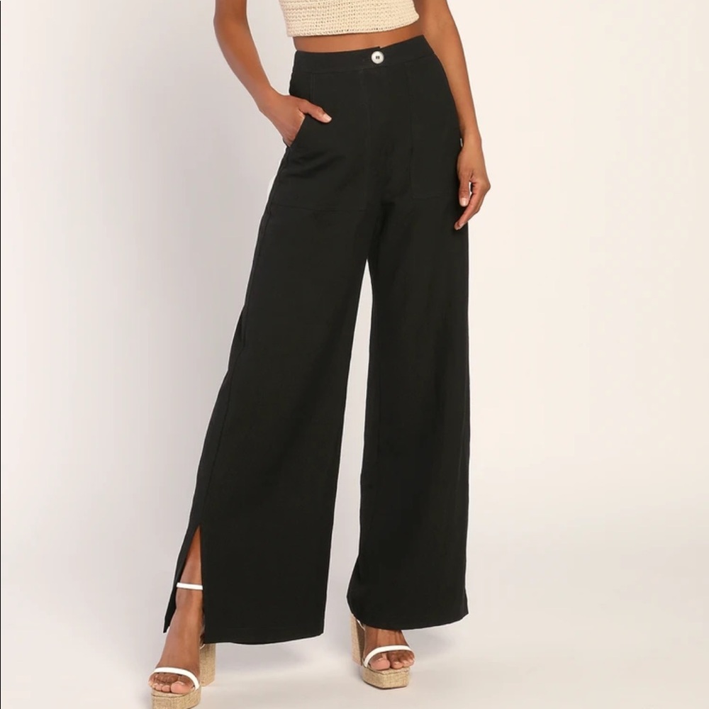 Lulus Jet Stream Black High Waisted Wide Leg Pants